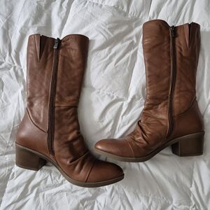 New Women's Dark Tan Leather Mid-calf Boots, Lightly Lined, 6.5 (37)